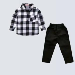 Setelan Anak Model Kemeja Flanel dan Celana Chinos Hitam Usia 1-10 Tahun - Trend Fashion Anak