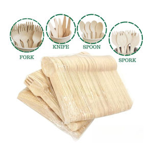 100pcs14cm Disposable Wooden Tableware Biodegradable Wooden Spoon/Fork/Spork/Knife