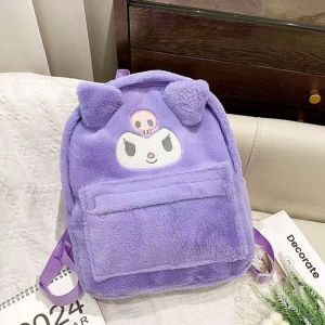 HEFEI Melody Kuromi Plush Backpack Kitty Cat Cinnamoroll Cartoon Childrens School Bag Portable Pompompurin Plush Doll Shoulder Bag Outdoor