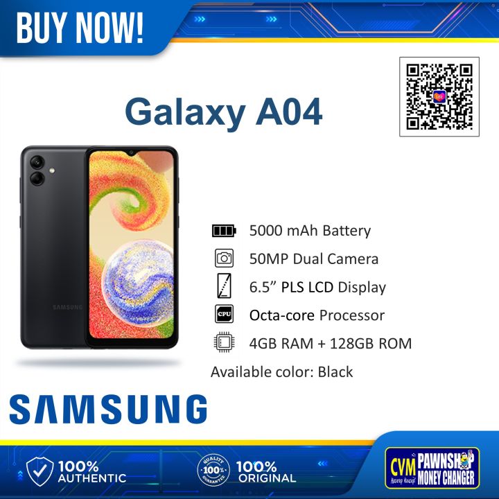 SAMSUNG GALAXY A04 | 4GB RAM | 128GB ROM | 5000MAH | BLACK | Lazada PH