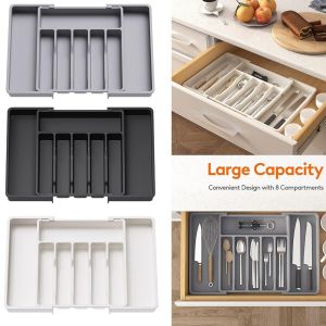 SHIRUI Hộp lưu trữ Bộ tổ chức ngăn dao mở rộng Đa chức năng Vách ngăn Giá đỡ dao Hữu ích Nhựa Bộ tổ chức ngăn bếp Thìa Nĩa