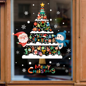 DECAL NOEL – HÍT TĨNH ĐIỆN Dán kính Cây Thông Ông Già Noel và Người Tuyết In Sắc Nét