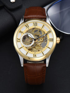 new LONGLUX Automatic Watch Rome Wholesale Mechanical Wristwatches Waterproof Hollow Leather Mens Watch Men Gift high-quality