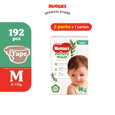 Huggies Naturemade Tape Diapers M64/L54/XL44 (3 Packs) - No harmful chemicals super premium diapers for baby
