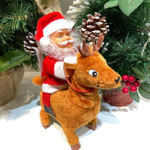 Novelty Electric Santa Claus Riding Deer Glowing Music Rreative Christmas Decoration Childrens Christmas Gifts