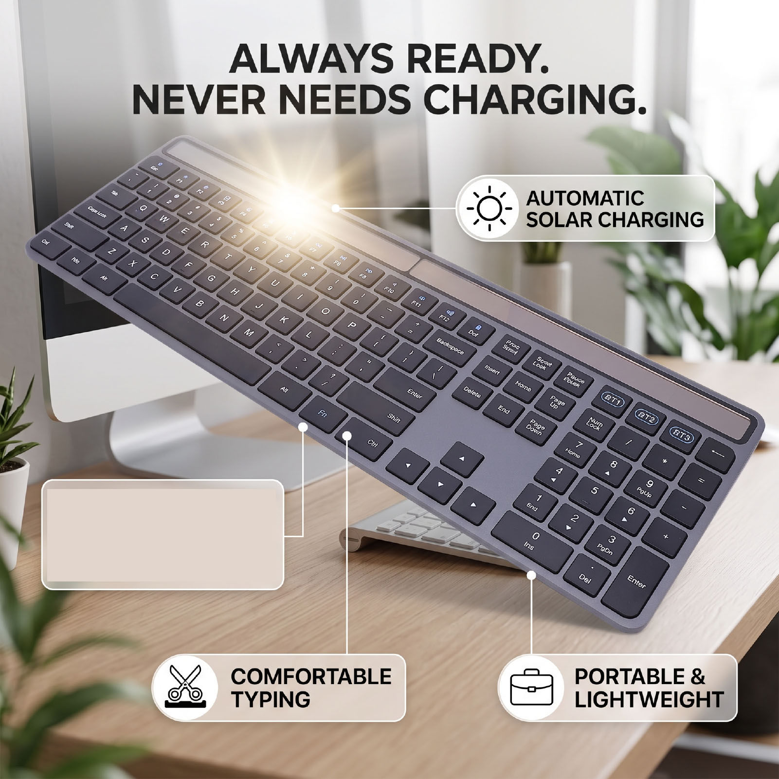 Windows Keyboard Metal Netac Solar Keyboard 109 Key Aluminum Alloy Automatic Light Energy ...