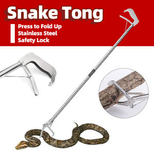 【Non-slip Gloves for FREE】Snake Tong Foldable Professional Collapsible Snake Catcher Tool Stainless Steel Reptile Grabber Rattle Catcher Gardening Tool 1.5M With Zigzag Wide Jaw And Metal Automatic Lock