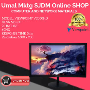 VIEWPOINT V2000HD 20" LED Screen HDMI VGA Monitor 1600 x 900 Resolution 60 Hz Vesa Mount Black with HDMI and Power Adaptor