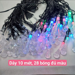 (Mẫu mới 2026) Dây đèn LED Pha Lê dài 10M-28 bóng lớn chống nước trang trí trong nhà ngoài trời đủ màu dây đen decor phòng siêu đẹp