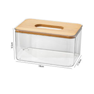 【Modern Creative】Tissue Box Holder Organizer with Wooden Cover Transparent Rectangular Round Facial Tissues Dispenser for Bathroom Bedroom Living Room
