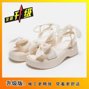 [Free Shipping] Korean-Style Princess Sandals For Women New Summer Collection Featuring A Bow And Thick Soles Perfect With Dresses Roman-Style Sandals