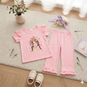 EST20A36 RUFFLES KIDS T-SHIRT TERNO PAJAMA SLEEPWEAR CHARACTERS GIRLS 1-6 YO - PRINCESS