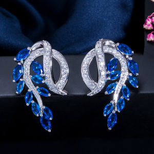 SEQUITO Thai Style White Gold Color Full Pave Setting Colorful AAA Cubic Zircon Symmetric Wing Shape Big Long Stud Earrings Ladies Jewelry Accessories SE713