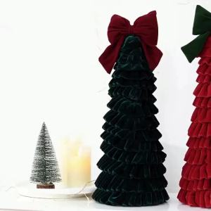 Sacesr Decorative Velvet Christmas Tree Ornament Bow Decor Multi-Layer Ruffled Style Tree Tower Exquisite Tree Shape Bowknot Christmas T2Y7B