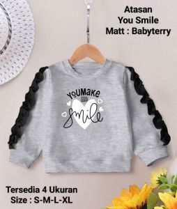 Kaos Anak Perempuan Lengan Panjang/Atasan You Smile 4 Size S-M-L-XL/Matt BabyTerry Variasi Kerutan