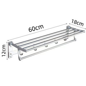 ราวแขวนผ้าในห้องน้ำ ชั้นวางผ้าขนหนูพับได้ ชั้นวางของในห้องน้ำ ที่แขวนติดผนัง ไม่ต้องเจาะผนัง ขนาด 60cm สีดำ สีเงิน