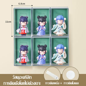 กล่องอะคริลิคใส กล่องใส่โมเดลติดผนัง วางซ้อนต่อกันได้ ตู้โชว์โมเดล ที่ตั้งโชว์ กล่องเก็บของ สําหรับตุ๊กตาฟิกเกอร์ Pop Mart ฐานหลากสี เสียบการ์ดได้
