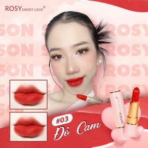 SON SÁP LÌ ROSY SWEETLOVE HÀNG CHÍNH HÃNG SON LÌ LÂU TRÔI HỒNG MÔI DƯỠNG MỀM MÔI (8 MÀU) – MÀU ĐỎ CAM