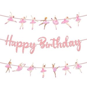 BETTERFORM Pink Color Ballet Birthday Banner Themed Design Paper Material Ballerina Party Decoration Party Decor Decoration Set Ballet Dancer Garland Kids Party