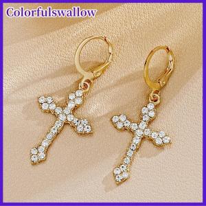 Colorfulswallow New Rhinestone Zircon Chéo Mặt Dây Chuyền Bông Tai Cho Phụ Nữ Hàn Quốc Thời Trang Drop Hoop Bông Tai Sinh Nhật Đảng Trang Sức Quà Tặng