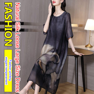 agetet Natural Silk Loose Large Size Dress