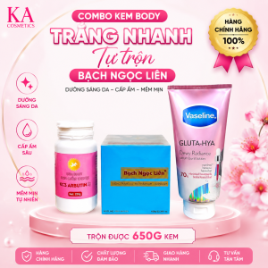 COMBO BODY TRẮNG CẤP TỐC BẠCH NGỌC LIÊN XANH (3 VÀ 4 Món) (650g-800g) | (BNL + VSL + VITAMIN E + KC3)