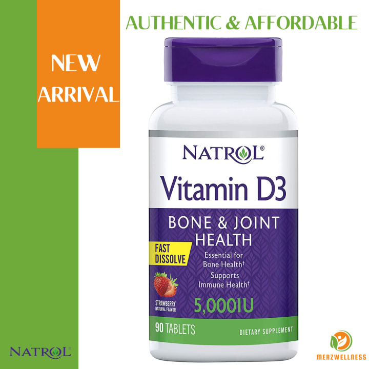 Natrol, Vitamin D3, Bone & Joint Health, Strawberry, 5,000 IU, 90 Tablets Expiry 09/30/2024
