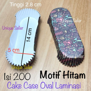 Isi200 Cake Case Oval Laminasi HITAM 14x5x2.8 cm Anti Minyak Tahan Minyak Kertas Alas Roti Sosis