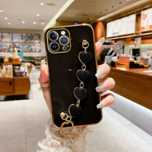 VRQR For Realme C63 C61 Narzo N63 Phone Case 6DStraight Edge Plating+Heart Gold Plated Bracelet New Protection Design Soft Luxury High Quality