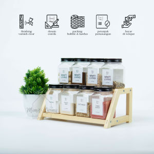 Rak Dapur Estetik / Rak Bumbu Dapur Kayu / Rak Toples / Rak Kayu Serbaguna