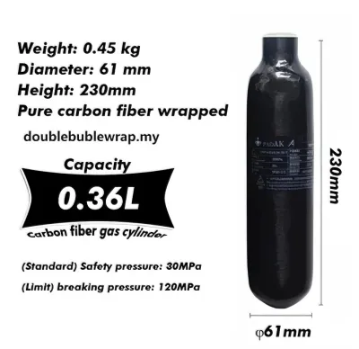 4350PSI 300Bar 30MPA 0.36L 0.42L 0.5L Carbon Fiber Cylinder HPA Tank Diving Scuba Bottle M18*1.5