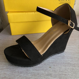 [Free Shipping] Fashionable Peep-Toe Wedge Heel Plus Size Womens Sandals with Single Strap and Furry Platform Heel