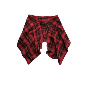 MIIQNUS Phong cách Hàn Quốc Váy kẻ caro có thắt lưng Eo cao Hiphop Váy có dây thắt lưng Váy có viền không đều Y2K Váy ngắn A-line mini Những cô gái ngầu