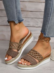[Free Shipping] Plus-Size WomenS Sandals With A Hollowed-Out Design And A Jute Rope Sole 2026 Summer New Collection Featuring A Thick Platform And A Wedge Heel
