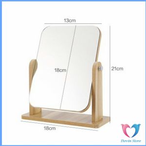 Dovin กระจกแต่งหน้าหมุนปรับองศาได้ มี 2 ขนาดให้เลือก ขอบอัดทำด้วยไม้ Makeup mirror