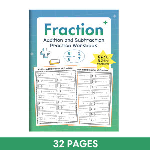 32 Pages Educational Essentials Fraction Skill Worksheet Adding Subtracting Daily Practice Workbook Addition & Subtraction Fractions Arithmetic Manipulations Math Workbook Notebook Paper Sheets Calculation Workbook Learning Materials for Kids Childr