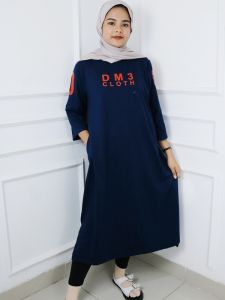 Midi Dress Terbaru Viral DM3 MIDI KATUN COMBED 24S SABLON Long Tunik Kaos Kasual Lengan 7/8