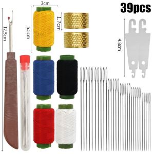 39PCS DIY Sewing Needles Set Large Eye Needles with Thread Multi Size Clothing Sewing Embroidery Cross Needle Kits Home Manual Tools