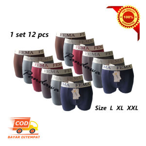 PANDAWA -  1 Lusin ( 12 PCS ) Boxer Pria / Celana Dalam Pria FEMA LENGZHI Premium Halus Berkualitas Size L XL XXL