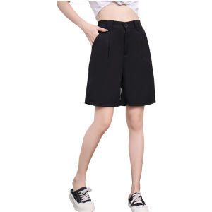 กางเกงแฟชั้นใหม่ทรงผู้หญิงมีกระเป๋ารุ่น588#ขาสั้นเอวสูง ผ้าสูทผ้าลื่นทิ้งตัวรีดง่าย ซักเครื่องได้ เป็นเอวสม็อคหลังแต่งด้วยหูเข็มขัด