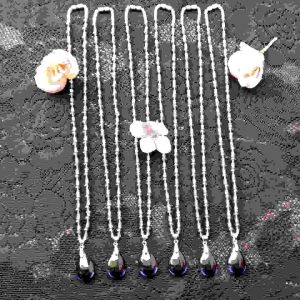 สร้อยคอลูกปัดน่ารักๆ พร้อมจี้สีม่วงทรงหยดน้ำอันมีเสน่ห์ สร้อยคอสวยสไตล์มินิมอล สร้อยคอแฟชั่น งานปราณีต งานHandmade ใ