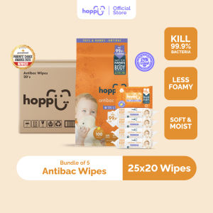 [CARTON] Hoppi Premium Baby Antibacterial Wipes (20 Wipes x 25 Packs)