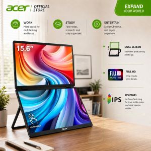 [Portable Dual Display Monitor] Acer PD163Q B/PD163Q T 2x 15.6" FHD IPS Type-C Portable Dual Touch/Non-Touch Display Monitor