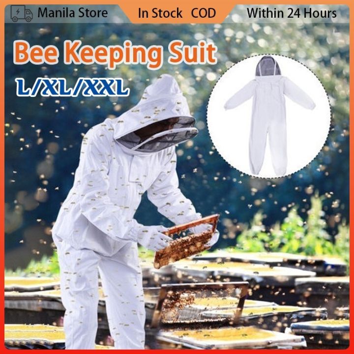 XXL White Ventilated Full Body Anti-Bee Suit | Beekeeping Tool With Veil & Hood, Protective Coat