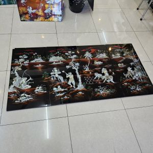 Tranh sơn mài 4 tấm NGƯ TIỀU CANH MỤC cẩn ốc chìm cao cấp hàng xuất khẩu size 80x160 cm treo tường trang trí nhà cửa văn phòng quà tặng tân gia tặng dịp Lễ Tết đầy ý nghĩa