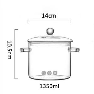 W0AGZ4J2 1350/1900ml Glass Stew Soup Pot Bowl with Handle High Borosilicate Clear Cooking Pot Multipurpose Heat Resistant Glass Saucepan Kitchen Cooking Tools