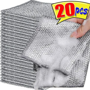 20Pcs Thicken Magic Dishcloth Double Layer Steel Wire Cleaning Cloths Kitchen Pot Rust Remover Scouring Pad Anti-oil Non-Scratch Dishrags Thickened Kitchen Cleaning Towel