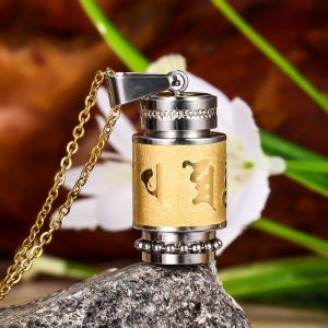 Buddhist Scriptures Cylinder Rotatable Pendant For Men Women Stainless Steel Fidget Anxiety Spinner Necklace Wish Lucky Gift