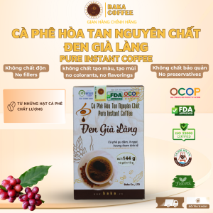 Cà Phê Hòa Tan Nguyên Chất Đen Già Làng Baka Coffee - Đậm Vị Không Hương Liệu - Hộp 18 gói