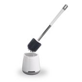 Amark Toilet Brush Set with Stainless Steel Handle Ventilated Holder & TPR Bristles - Wall or Floor